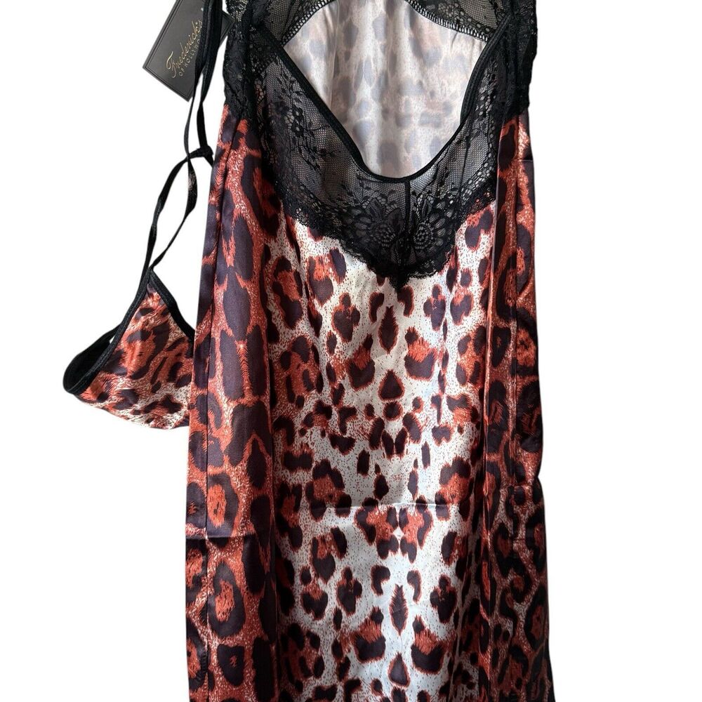 Fredericks Hollywood Lace Satin Gown S Leopard Slit Nightgown Set Boudoir NWT - Picture 13 of 16